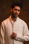 Shop_Char Chaand_Ivory Cotton Silk Embroidery Chikankari Moon Mist Bundi With Kurta 