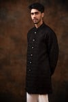 Shop_Char Chaand_Black Silk Embroidery Chevron Bundi With Kurta _Online_at_Aza_Fashions