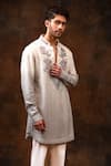 Char Chaand_Grey Silk Embroidery Chikankari Bloom Vine Ombre Kurta _Online_at_Aza_Fashions