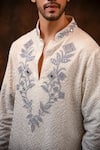 Char Chaand_Grey Silk Embroidery Chikankari Bloom Vine Ombre Kurta _at_Aza_Fashions