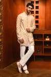 Buy_Char Chaand_Peach Silk Embroidery Chikankari Harmony Sphere Kurta _at_Aza_Fashions