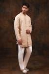 Char Chaand_Peach Silk Embroidery Chikankari Harmony Sphere Kurta _Online_at_Aza_Fashions