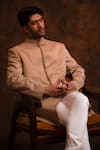 Char Chaand_Brown Silk Embroidery Thread Burlywood Grace Work Sherwani _at_Aza_Fashions