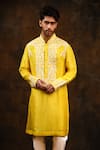 Char Chaand_Yellow Silk Embroidery Kiran Dori Gulshan Kurta _Online_at_Aza_Fashions