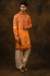 Buy_Char Chaand_Orange Satin Silk Print Bahar Kurta _at_Aza_Fashions