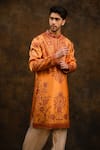 Char Chaand_Orange Satin Silk Print Bahar Kurta _Online_at_Aza_Fashions