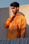 Shop_Char Chaand_Orange Satin Silk Print Bahar Kurta 