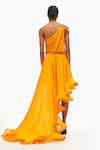 Shop_Gauri & Nainika_Yellow Pure Chiffon Solid One Shoulder Asymmetric Dress _at_Aza_Fashions