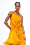 Gauri & Nainika_Yellow Pure Chiffon Solid One Shoulder Asymmetric Dress _Online_at_Aza_Fashions