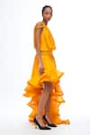 Buy_Gauri & Nainika_Yellow Pure Chiffon Solid One Shoulder Asymmetric Dress _Online_at_Aza_Fashions