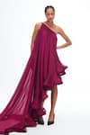 Buy_Gauri & Nainika_Purple Pure Chiffon Solid One Shoulder Braided Asymmetric Dress _at_Aza_Fashions