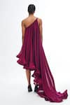 Shop_Gauri & Nainika_Purple Pure Chiffon Solid One Shoulder Braided Asymmetric Dress _at_Aza_Fashions