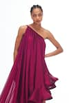 Gauri & Nainika_Purple Pure Chiffon Solid One Shoulder Braided Asymmetric Dress _Online_at_Aza_Fashions