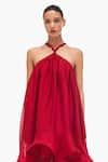 Buy_Gauri & Nainika_Red Pure Chiffon Solid Halter Asymmetric Neck Dress _Online_at_Aza_Fashions