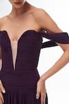 Gauri & Nainika_Purple Pure Chiffon Solid Plunge Off Shoulder Corseted Gown _at_Aza_Fashions