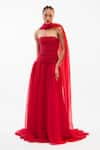 Buy_Gauri & Nainika_Red Pure Chiffon Solid Straight Strapless Drop Waisted Gown _at_Aza_Fashions