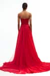 Shop_Gauri & Nainika_Red Pure Chiffon Solid Straight Strapless Drop Waisted Gown _at_Aza_Fashions