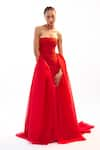 Gauri & Nainika_Red Pure Chiffon Solid Straight Strapless Drop Waisted Gown _Online_at_Aza_Fashions