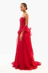 Shop_Gauri & Nainika_Red Pure Chiffon Solid Straight Strapless Drop Waisted Gown _Online_at_Aza_Fashions