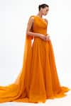 Buy_Gauri & Nainika_Yellow Pure Chiffon Solid One Shoulder Draped Gown _Online_at_Aza_Fashions