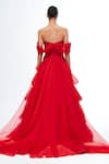 Shop_Gauri & Nainika_Red Pure Chiffon Solid Sweetheart Off Shoulder Tiered Gown _at_Aza_Fashions