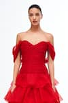 Gauri & Nainika_Red Pure Chiffon Solid Sweetheart Off Shoulder Tiered Gown _Online_at_Aza_Fashions