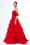 Buy_Gauri & Nainika_Red Pure Chiffon Solid Sweetheart Off Shoulder Tiered Gown _Online_at_Aza_Fashions