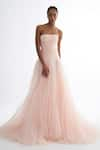 Buy_Gauri & Nainika_Pink Net Solid Straight Strapless Tulle Gown _at_Aza_Fashions