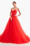 Buy_Gauri & Nainika_Red Net Sweetheart Neck Gown _at_Aza_Fashions