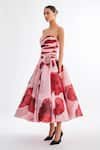 Buy_Gauri & Nainika_Pink Pure Chiffon Sweetheart Strapless Floating Peony Midi Dress _Online_at_Aza_Fashions