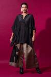 Buy_Stoique_Black Satin Linen Embroidery Applique Chia Flared Pant _at_Aza_Fashions