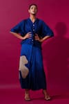 Buy_Stoique_Blue Mysore Silk Flamingo Pleated Skirt _at_Aza_Fashions