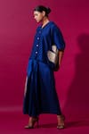 Shop_Stoique_Blue Mysore Silk Flamingo Pleated Skirt _at_Aza_Fashions