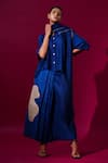 Stoique_Blue Mysore Silk Flamingo Pleated Skirt _Online_at_Aza_Fashions