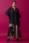 Stoique_Black Upada Silk Embroidery Pearl Notched Flamingo Asymmetric Kaftan _Online_at_Aza_Fashions