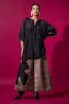 Buy_Stoique_Black Upada Silk Embroidery Pearl Notched Flamingo Asymmetric Kaftan _Online_at_Aza_Fashions