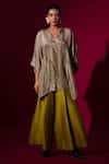 Buy_Stoique_Grey Upada Silk Embroidery Pearl Notched Flamingo Oversized Short Kaftan _Online_at_Aza_Fashions