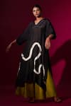 Buy_Stoique_Black Upada Silk Embroidery Pearl V-neck Flamingo Asymmetric Tunic _at_Aza_Fashions