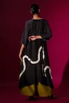 Shop_Stoique_Black Upada Silk Embroidery Pearl V-neck Flamingo Asymmetric Tunic _at_Aza_Fashions