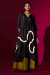 Stoique_Black Upada Silk Embroidery Pearl V-neck Flamingo Asymmetric Tunic _Online_at_Aza_Fashions