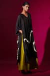 Stoique_Black Upada Silk Embroidery Pearl V-neck Flamingo Asymmetric Tunic _at_Aza_Fashions