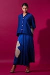 Buy_Stoique_Blue Mysore Silk Embroidery Applique Collar Gunpowder Oversized Shirt _Online_at_Aza_Fashions