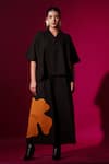 Stoique_Black 100% Cotton Applique Notched Lapel Gunpowder Oversized Shirt _Online_at_Aza_Fashions