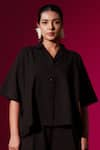 Buy_Stoique_Black 100% Cotton Applique Notched Lapel Gunpowder Oversized Shirt _Online_at_Aza_Fashions