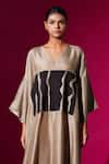 Buy_Stoique_Grey Mysore Silk V Neck Heaven Color Block Detailed Kaftan Dress _Online_at_Aza_Fashions