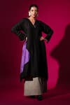 Buy_Stoique_Black Mysore Silk Embroidered Applique V Neck Jasper Detailed Tunic _Online_at_Aza_Fashions