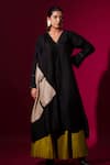 Buy_Stoique_Black Mysore Silk Embroidered Applique V Neck Jasper Contrast Detailed Tunic _Online_at_Aza_Fashions