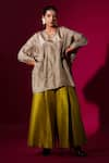 Stoique_Green Mysore Silk Solid Lucky Flared Pant _at_Aza_Fashions