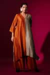 Buy_Stoique_Orange Mysore Silk Solid Lucky Pleated Flared Pant _at_Aza_Fashions