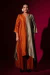 Stoique_Orange Mysore Silk Solid Lucky Pleated Flared Pant _Online_at_Aza_Fashions